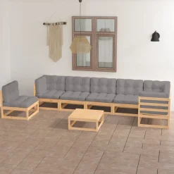 Puutarhasohvasarja, tyynyillä, mäntypuu, 8-osainen, eri värejä