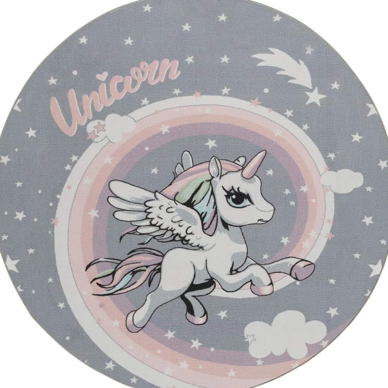 Pyöreä matto Benina Play Unicorn Ø120cm harmaa