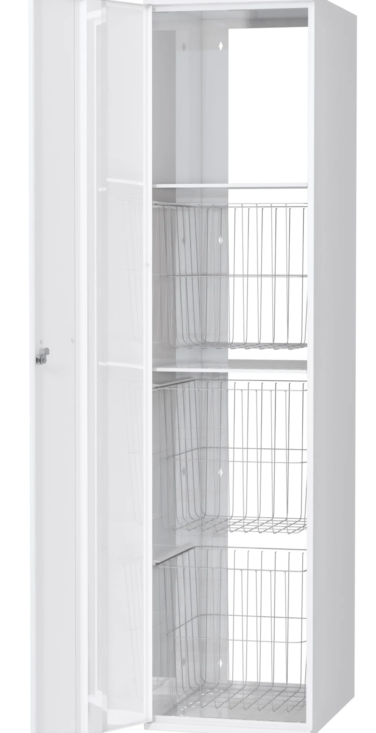 Pyykkikaappi Polaria 300x1700x530 mm vasenkätinen sylinterilukko 3 koria + 2 hyllyä