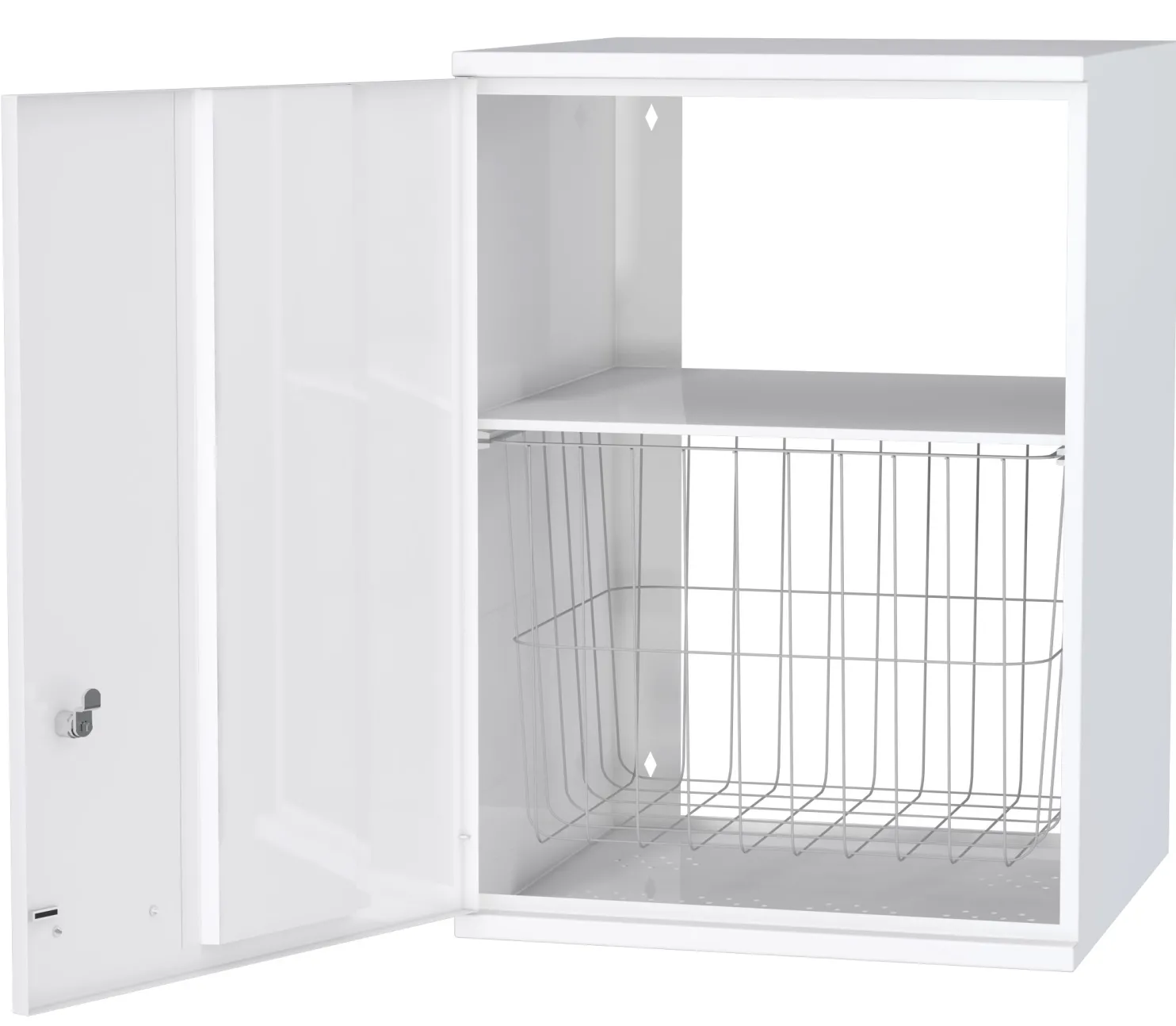 Pyykkikaappi Polaria 400x700x350 mm vasenkätinen sylinterilukko hylly + kori
