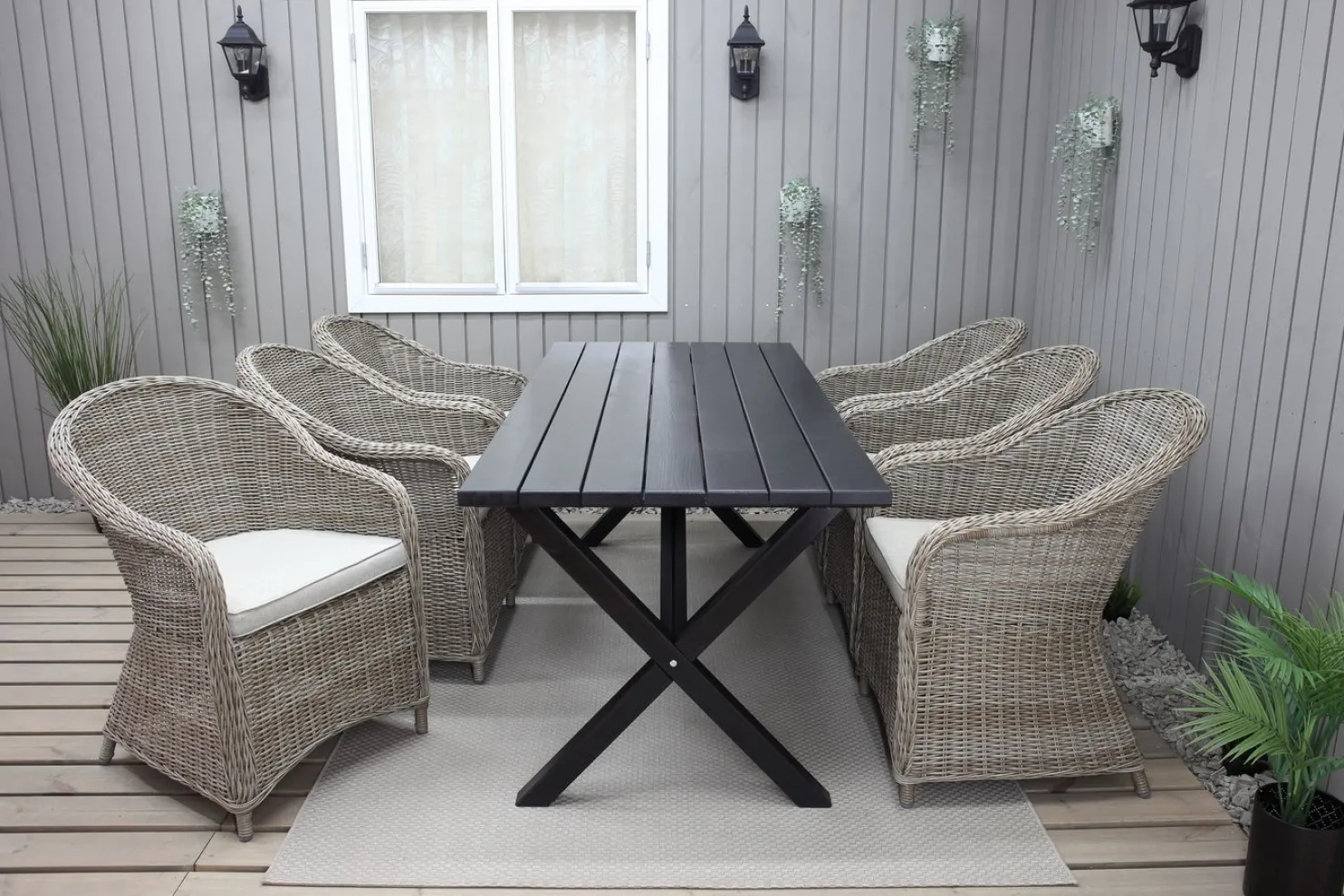 Ruokailuryhmä Baltic Garden, 190x86cm Scottsdale-pöytä + 6 Daisy-tuolia