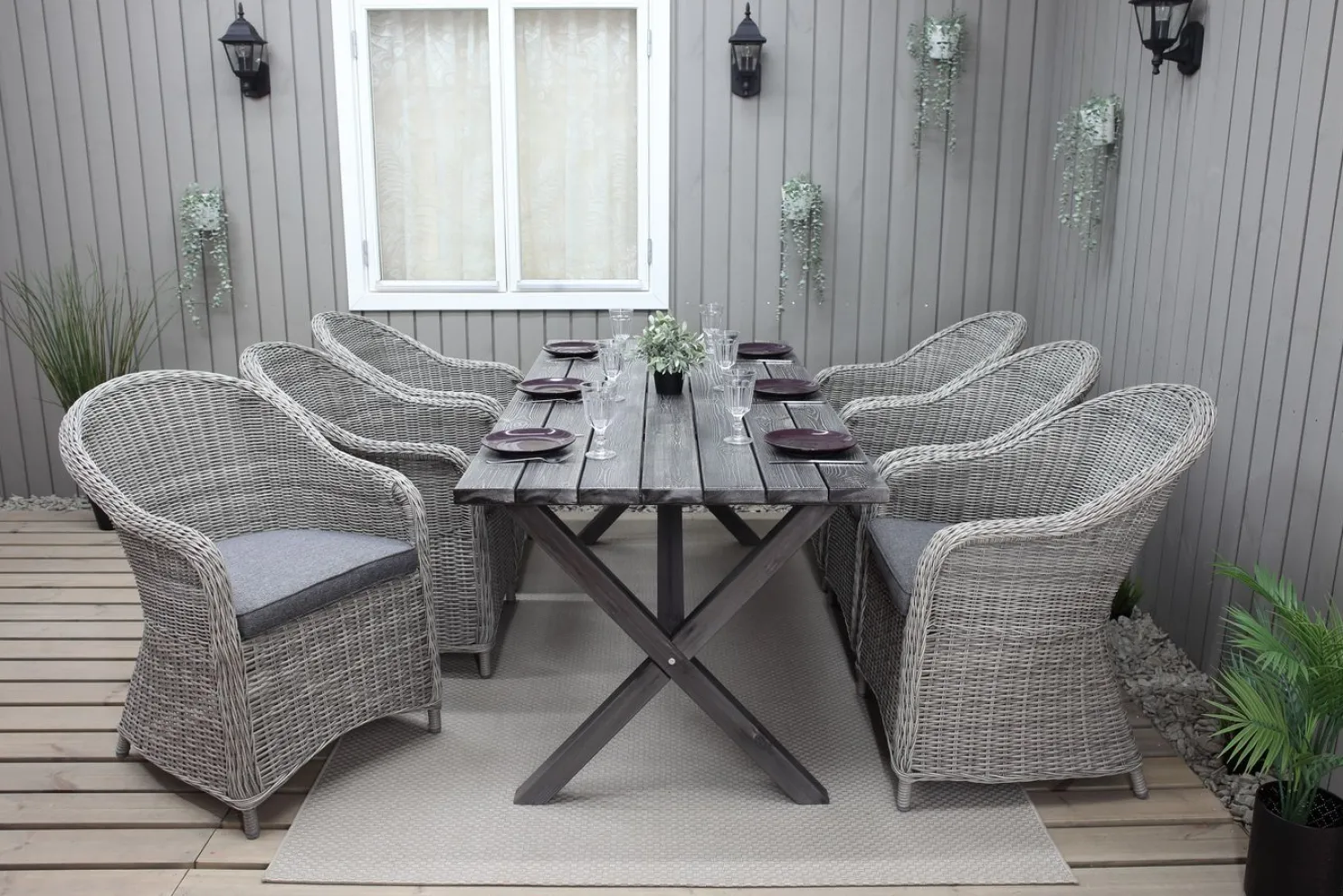 Ruokailuryhmä Baltic Garden, 190x86cm Scottsdale-pöytä + 6 Daisy-tuolia