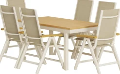 Ruokailuryhmä ulos Venture Home, luonnollisenvärinen Panama-pöytä 160x90cm + 6 beigeä Panama-tuolia