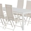 Ruokailuryhmä ulos Venture Home, valkoinen Break-pöytä 205x90cm + 6 beigeä Levanzo-tuolia