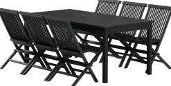 Ruokailuryhmä ulos Venture Home, musta Kenya-pöytä 180x90cm + 6 mustaa Kenya-tuolia