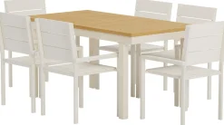 Ruokailuryhmä ulos Venture Home, luonnollisenvärinen Panama-pöytä 160x90cm + 6 beigeä Levels-tuolia