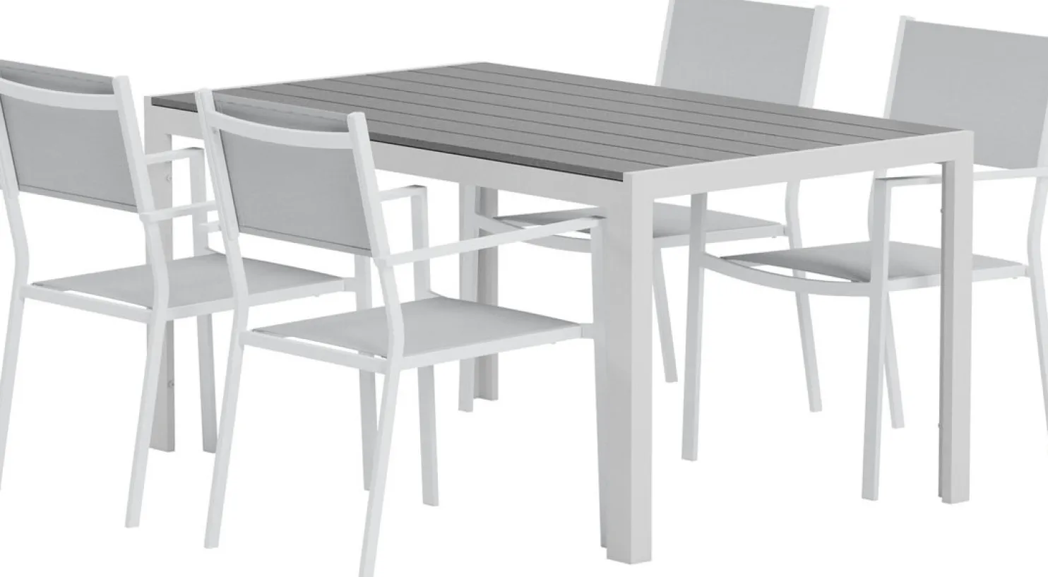 Ruokailuryhmä ulos Venture Home, harmaa Break-pöytä 150x90cm + 4 harmaata Copacabana-tuolia