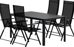 Ruokailuryhmä ulos Venture Home, musta Giardini-pöytä 150x90cm + 4 mustaa Levanzo-tuolia