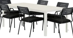 Ruokailuryhmä ulos Venture Home, beige Mirko-pöytä 205x90cm + 6 mustaa Nicke-tuolia