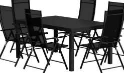 Ruokailuryhmä ulos Venture Home, musta Capo-pöytä 160x100cm + 6 mustaa Levanzo-tuolia