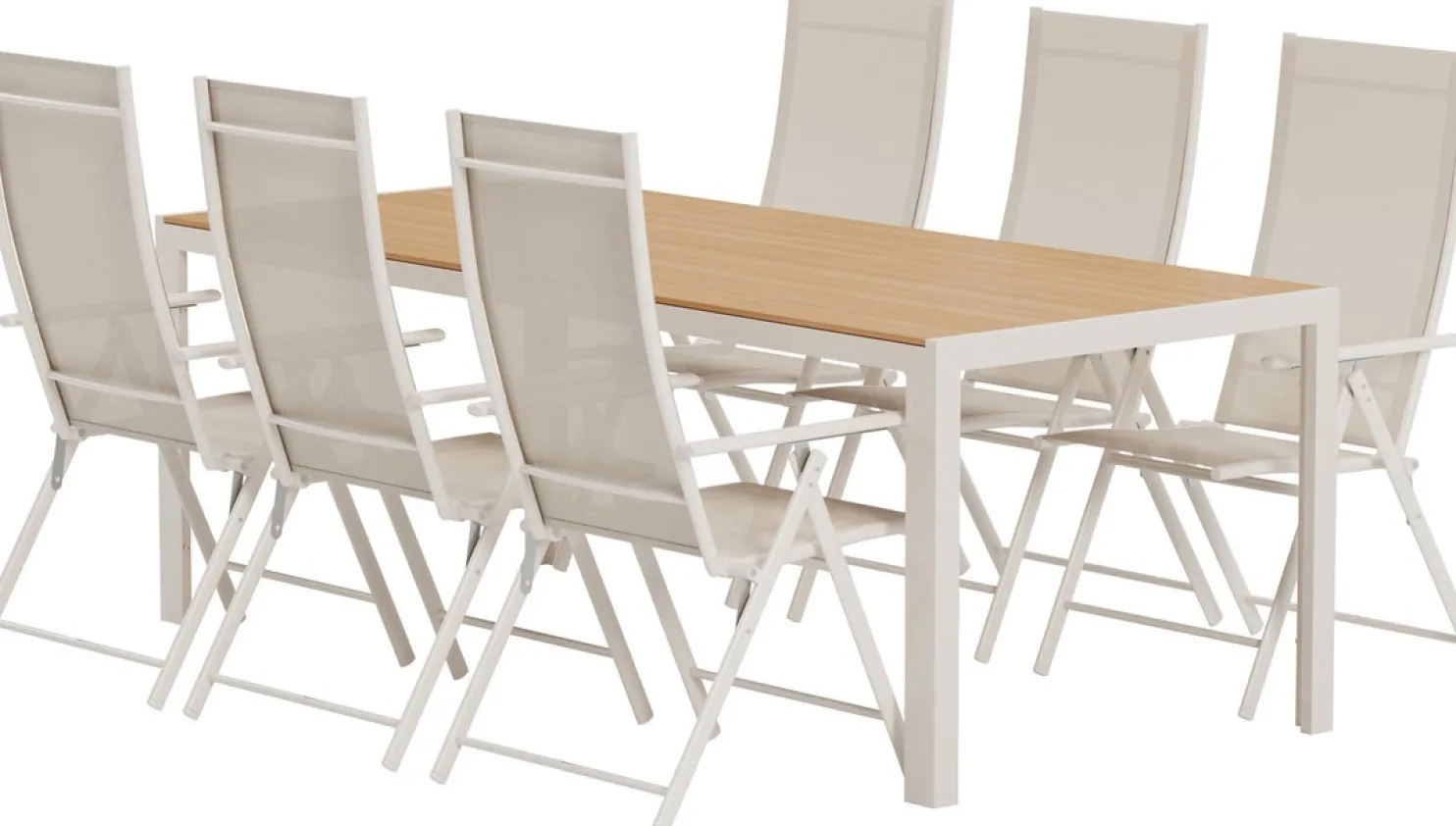 Ruokailuryhmä ulos Venture Home, beige Break-pöytä 205x90cm + 6 beigeä Levanzo-tuolia