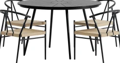 Ruokailuryhmä ulos Venture Home, musta San-pöytä Ø120cm + 4 mustaa Alfons-tuolia