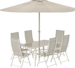 Ruokailuryhmä Venture Home Brekki 6 hlöä, aurinkovarjolla