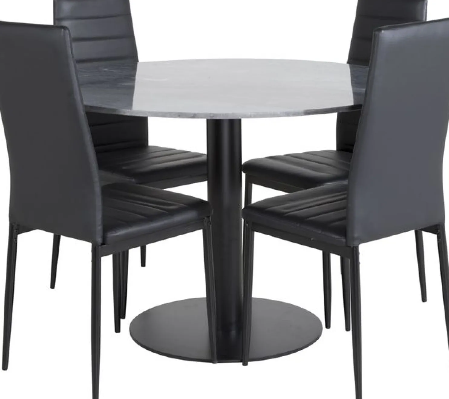 Ruokailuryhmä Venture Home, ø106cm musta Estelle-pöytä + 4 mustaa Slim-tuolia, keinonahka