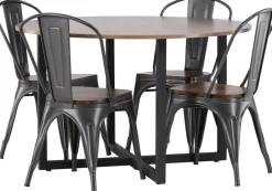 Ruokailuryhmä Venture Home, ⌀120cm Durango-pöytä + 4 harmaa-ruskeaa Tempe-tuolia
