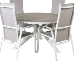 Ruokailuryhmä Venture Home, ø140cm, harmaa/valkoinen Parma-pöytä + 6 harmaa/valkoista Copacabana-säätötuolia