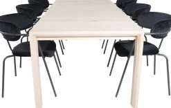 Ruokailuryhmä Venture Home, jatkettava beige Slider-pöytä + 6 mustaa Arrow-tuolia, sametti