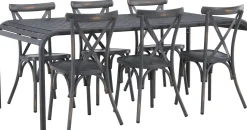Ruokailuryhmä Venture Home, 200x100cm musta Borneo-pöytä + 6 mustaa Tablas-tuolia