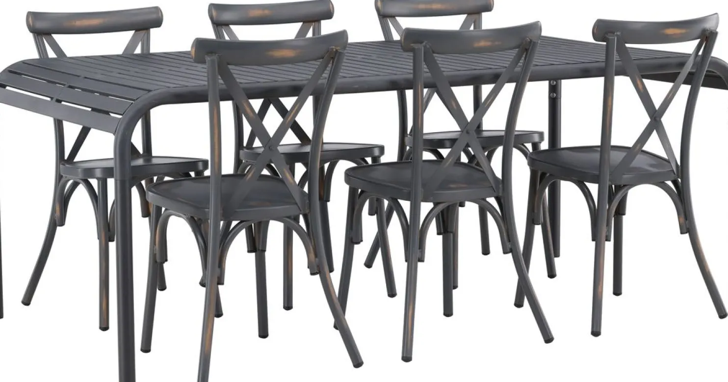 Ruokailuryhmä Venture Home, 200x100cm musta Borneo-pöytä + 6 mustaa Tablas-tuolia