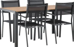 Ruokailuryhmä Venture Home, 150x90cm ruskea/musta Break-pöytä + 4 mustaa, pinottavaa Copacabana-tuolia