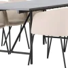 Ruokailuryhmä Venture Home, 200x90cm musta Astrid-pöytä + 6 beigeä Berit-tuolia, sametti