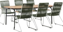 Ruokailuryhmä Venture Home, 200x90cm ruskea/musta Holmbeck-pöytä + 6 Bois-tuolia