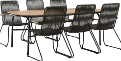 Ruokailuryhmä Venture Home, 200x90cm ruskea/musta Holmbeck-pöytä + 6 Bois-tuolia
