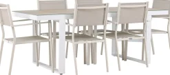 Ruokailuryhmä Venture Home, 200x90cm, beige/valkoinen Merlo-pöytä + 6 pinottavaa Copacabana-tuolia