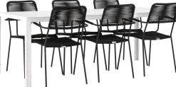 Ruokailuryhmä Venture Home, 205x90cm Break-pöytä + 6 Lindos-tuolia, käsinojilla