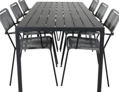 Ruokailuryhmä Venture Home, 205x90cm Break-pöytä + 6 Lindos-tuolia, käsinojilla