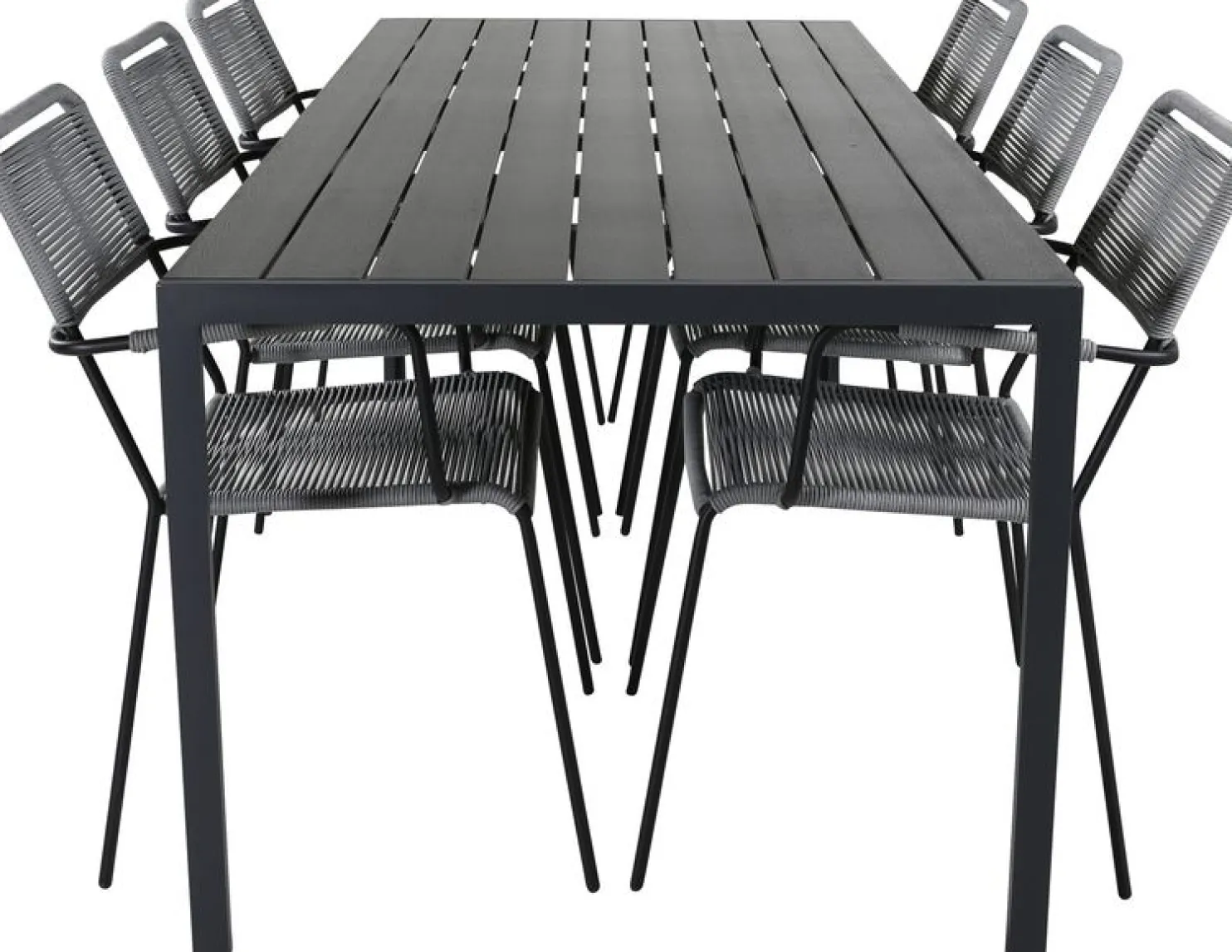 Ruokailuryhmä Venture Home, 205x90cm Break-pöytä + 6 Lindos-tuolia, käsinojilla