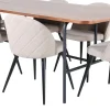Ruokailuryhmä Venture Home, 200x90cm ruskea Uno-pöytä + 6 beigeä Velvet-tuolia