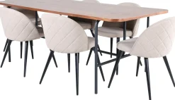 Ruokailuryhmä Venture Home, 200x90cm ruskea Uno-pöytä + 6 beigeä Velvet-tuolia