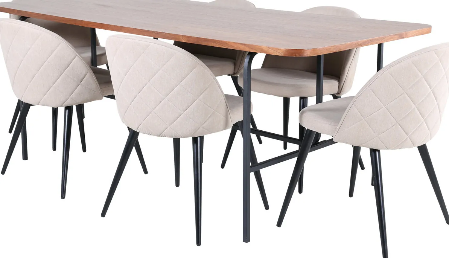 Ruokailuryhmä Venture Home, 200x90cm ruskea Uno-pöytä + 6 beigeä Velvet-tuolia
