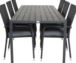 Ruokailuryhmä Venture Home, 205x90cm Break-pöytä + 6 pinottavaa Anna-tuolia