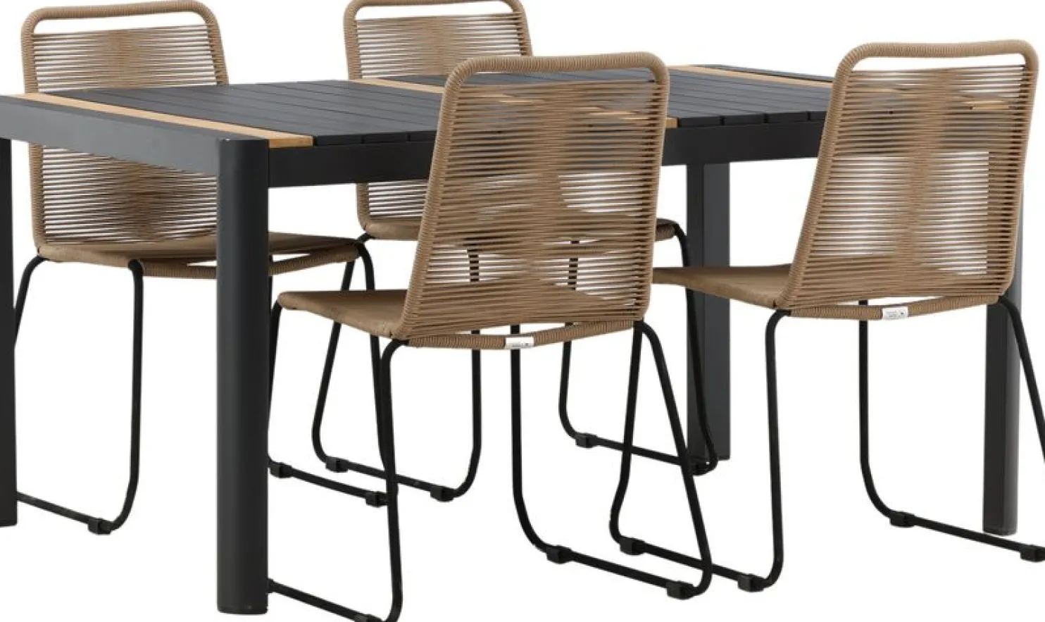 Ruokailuryhmä Venture Home, 150x100cm Togo-pöytä + 4 vaaleanruskeaa, pinottavaa Lindos-tuolia