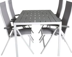 Ruokailuryhmä Venture Home, 150x90cm harmaa/valkoinen Break-pöytä + 4 harmaa/valkoista Albany-taittotuolia