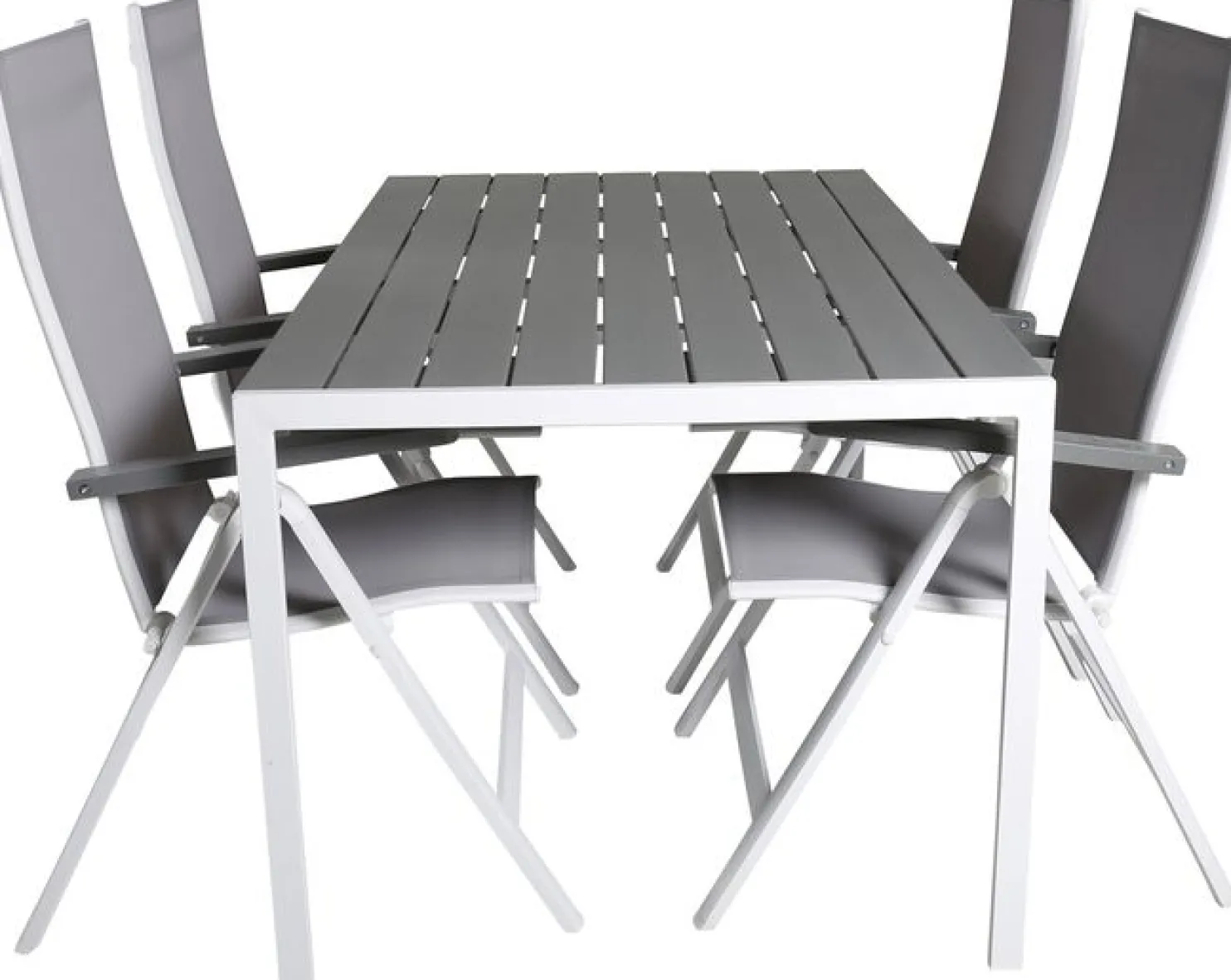 Ruokailuryhmä Venture Home, 150x90cm harmaa/valkoinen Break-pöytä + 4 harmaa/valkoista Albany-taittotuolia
