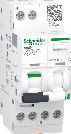 Schneider Electric valokaarivikavirtasuojakatkaisija Acti9 iCV40N VigiARC, 1P+N 10A C 30mA A-SI 10kA