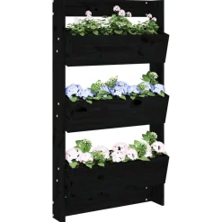 Seinäkukkalaatikko 3 tasoa 60x18,5x110 cm musta, mänty