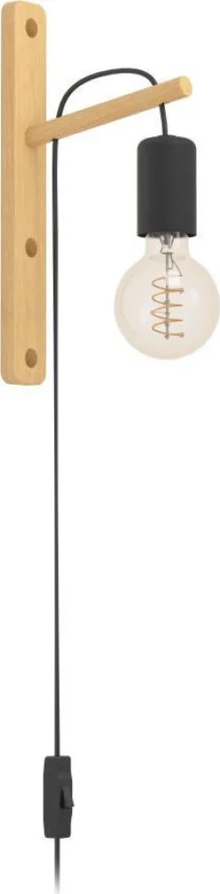 Seinävalaisin Eglo Pockley musta/puu