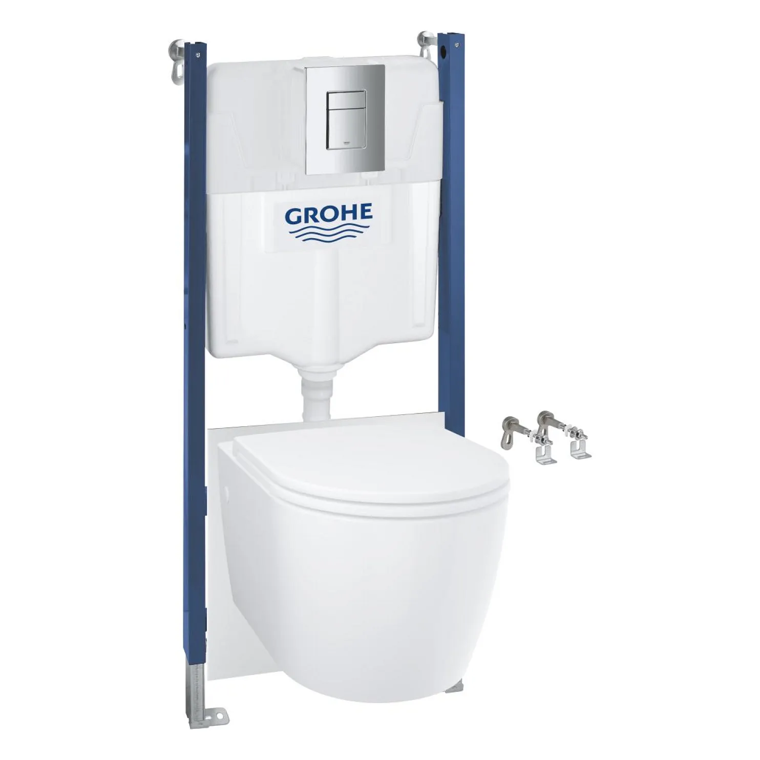 Seinä-WC-istuinpaketti Grohe Solido 5-in-1, kromattu huuhtelupainike