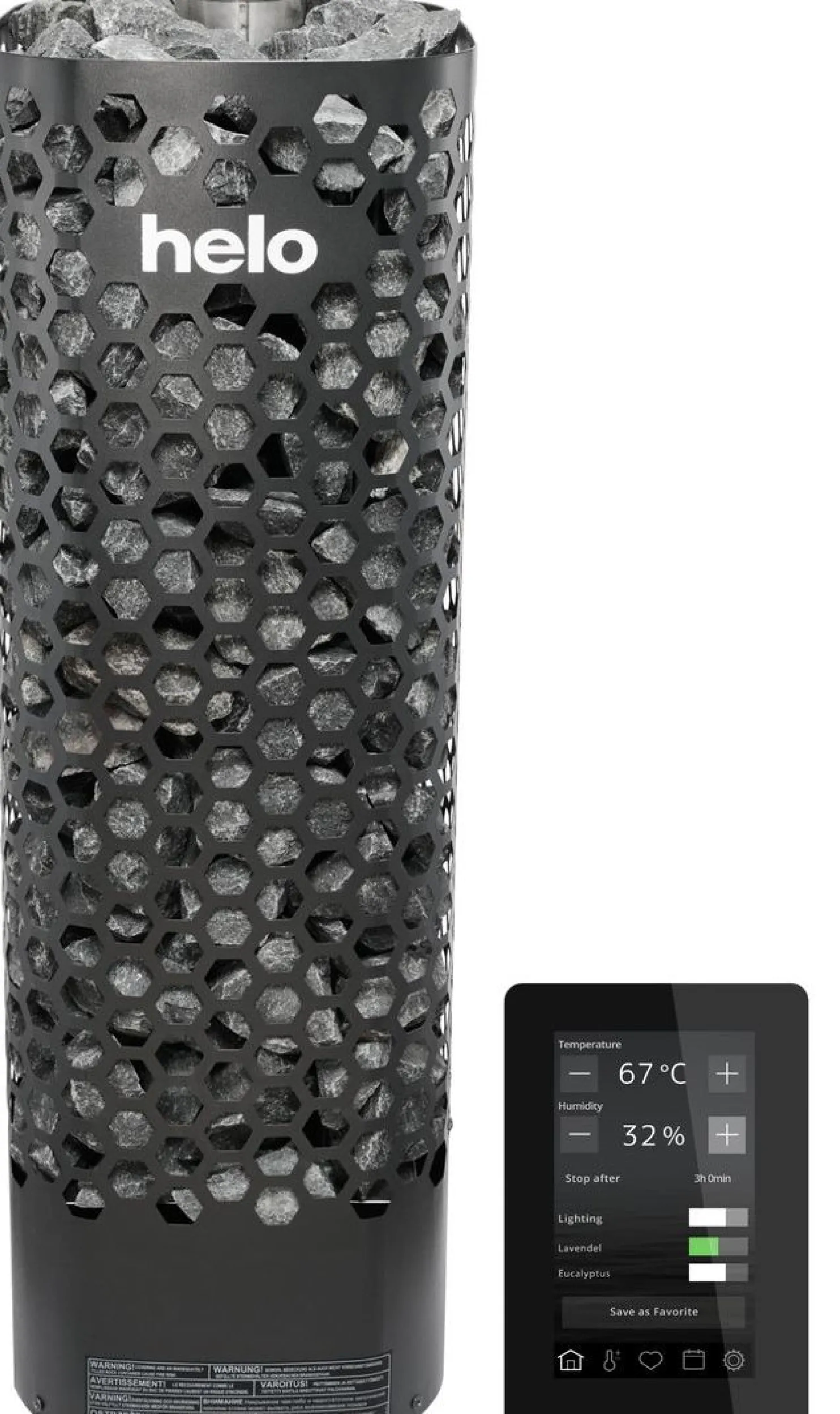 Sähkökiuas Helo Himalaya 105 Elite WT 10,5 kW 9-15 m³ manuaalitäyttö erillinen ohjaus musta