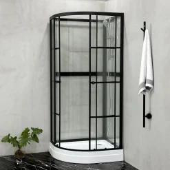 Suihkukaappi Bathlife Betrakta, 90x70cm, pyöreä, kirkas lasi, musta kehys