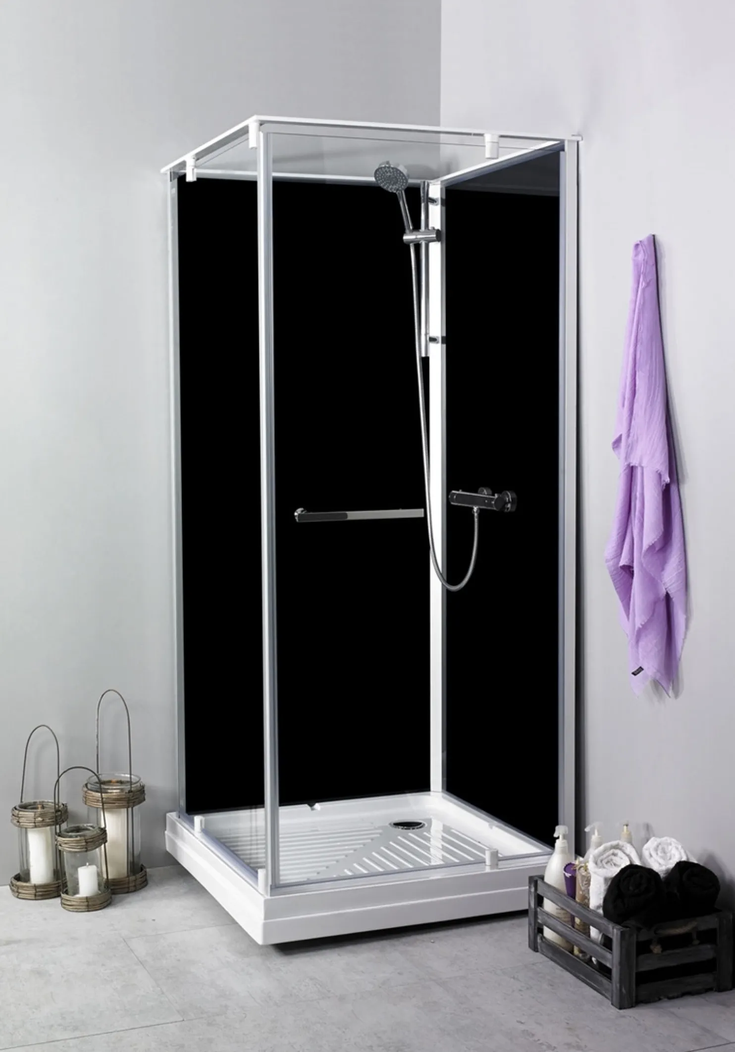 Suihkukaappi Noro Ocean 90C 900x900 mm musta lasi