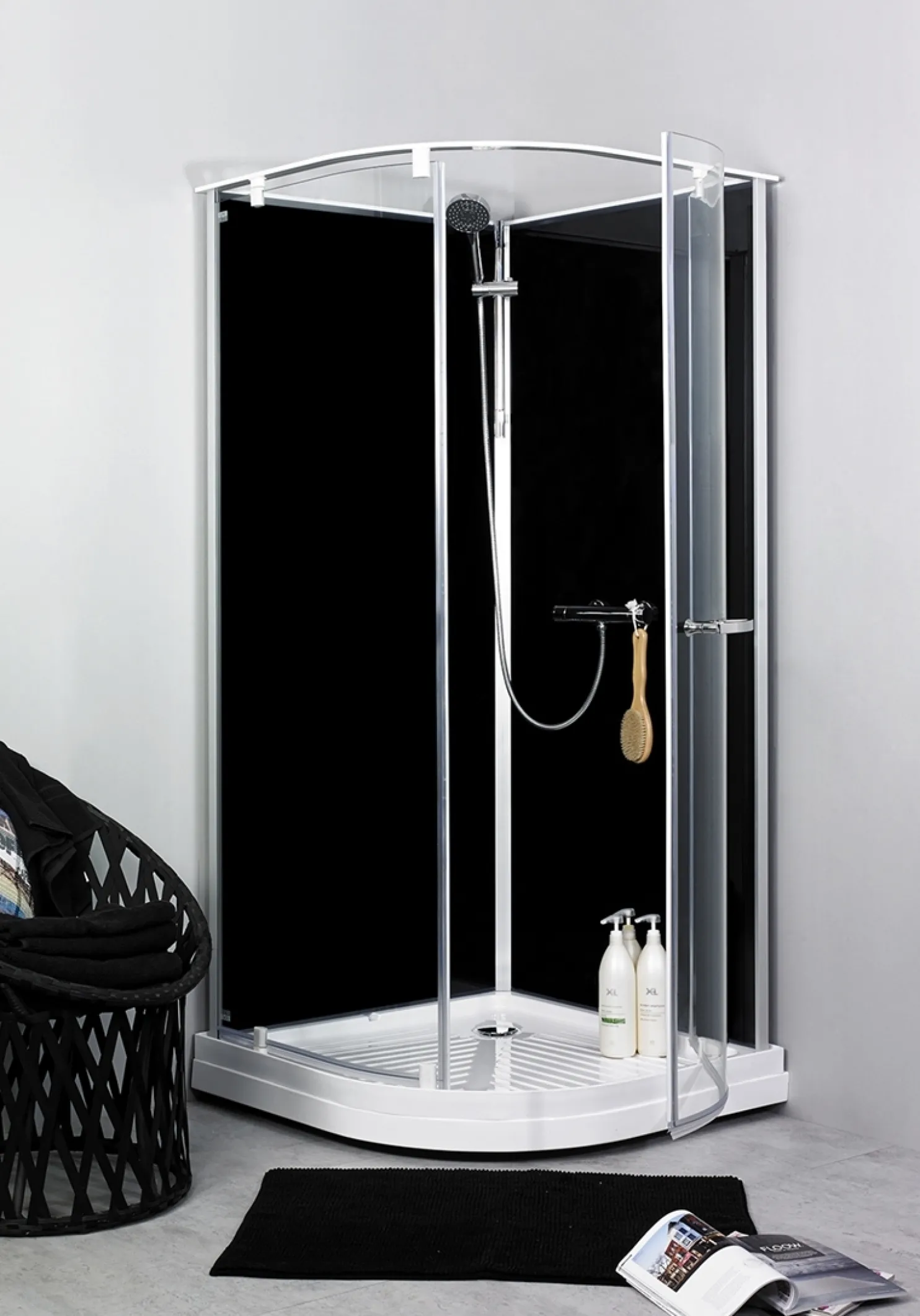Suihkukaappi Noro Ocean 90R 900x900 mm musta lasi