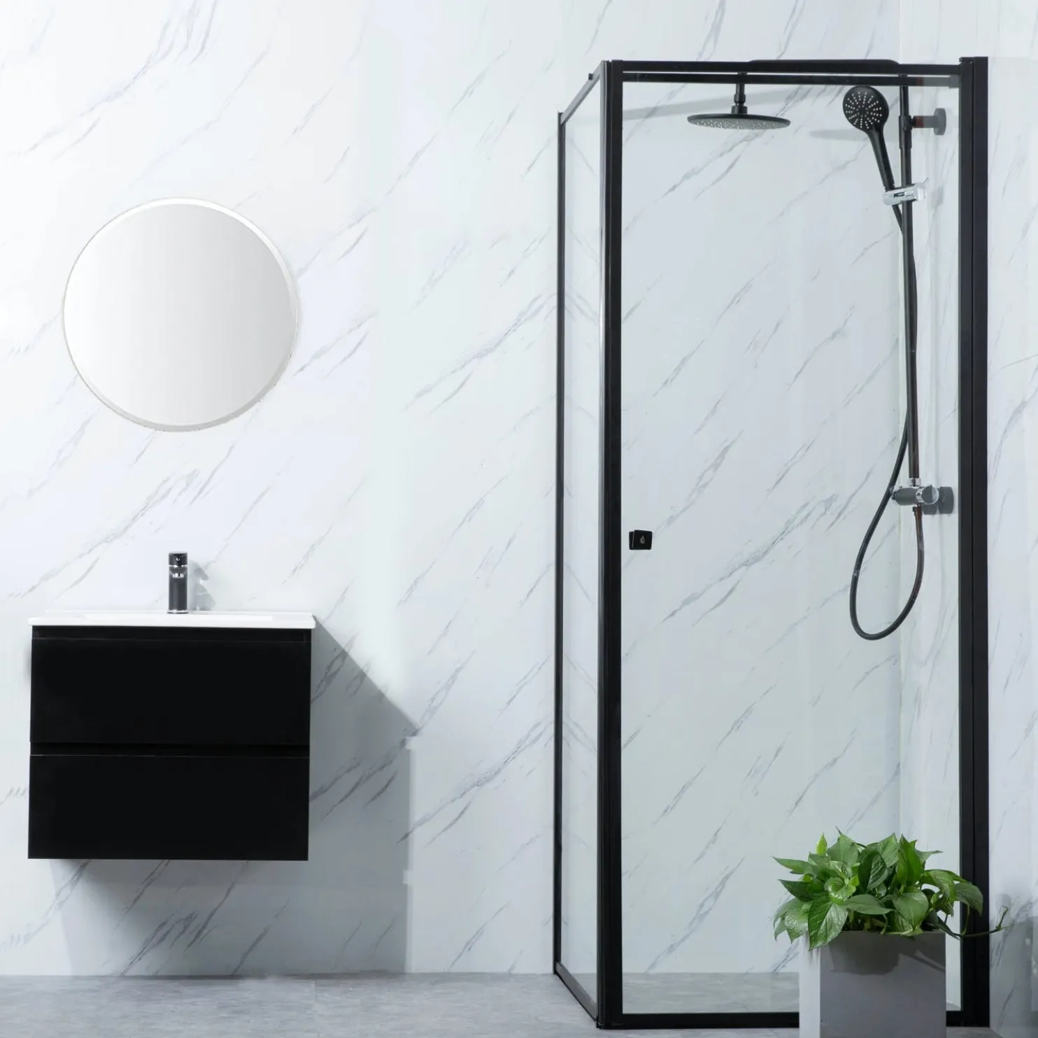 Suihkunurkka Bathlife Profil seinä 1000 mm ovi 1000 mm musta kehys