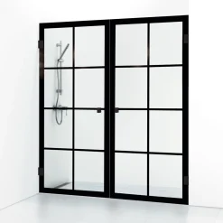 Suihkuovi Svedbergs 180° Rista kahden seinän väliin kaksi ovea 1600x2000mm musta kehys