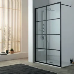 Suihkuseinä Lavabo Walk In, mattamusta profiili, kaksi paneelia, eri kokoja