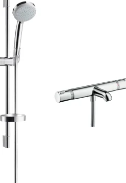 Suihkusetti Hansgrohe Croma 100 Vario EcoSmart, termostaattihanalla, hierova suihku, juoksuputkella, vettä säästävä, kiiltävä kromi